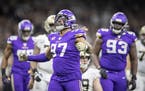Minnesota Vikings defensive end Everson Griffen celebrated after he sacked New Orleans Saints quarterback Drew Brees in the third quarter.
