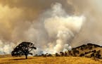Smoke from a wildfire, one of several that comprise the Deer Zone fires, billows over unincorporated Contra Costa County, Calif., on Sunday, Aug. 16, 