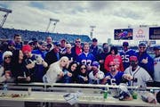 Ryan Stang’s Buffalo Bills delegation before an AFC wild-card playoff game against the Jacksonville Jaguars on Jan. 7, 2018, in Jacksonville, Fla. (