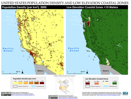 Western United States of America: Population Density and Low Elevation Coastal Zones | by SEDACMaps