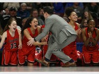 Minnehaha Academy celebrated winning the Class 2A girls' basketball title in 2019.