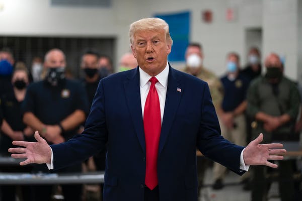President Donald Trump toured an emergency operations center and met with law enforcement officers at Mary D. Bradford High School, Tuesday, Sept. 1, 