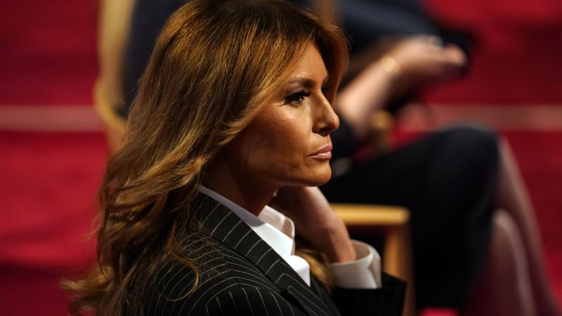 First lady Melania Trump sits before the first presidential debate Tuesday, Sept. 29, 2020, at...