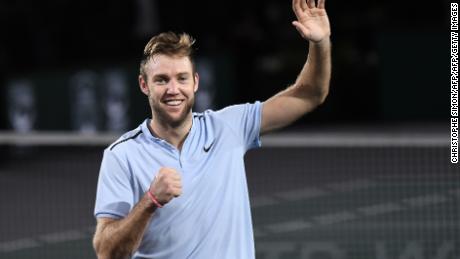 USA&#39;s Jack Sock celebrates winning against Serbia&#39;s Filip Krajinovic during the final of the ATP World Tour Masters 1000 indoor tennis tournament on November 5, 2017 in Paris.
Sock won the match 5-7, 6-4 and 6-1. / AFP PHOTO / CHRISTOPHE SIMON        (Photo credit should read CHRISTOPHE SIMON/AFP/Getty Images)
