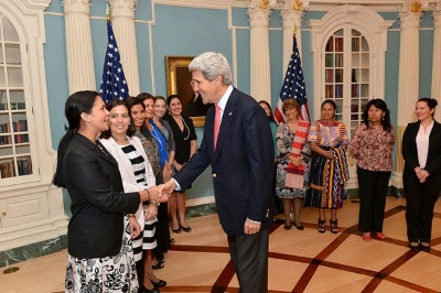 Secretary of State meets with women from the WEAmericas Entrepreneur Group at the U.S. Department of State.
