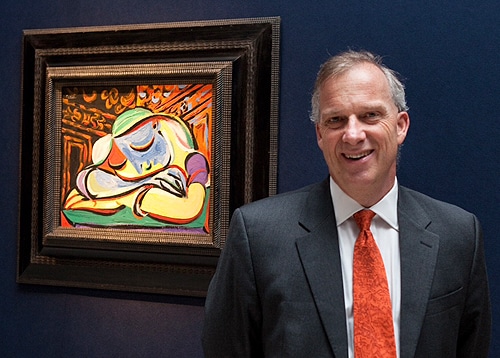 University of Sydney Vice-Chancellor, Dr Michael Spence, with the painting 'Jeune fille endormie'.