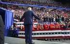 President Donald Trump greeted cheering crowds at the Target Center in Minneapolis, Minnesota.       ] GLEN STUBBE • glen.stubbe@startribune.com   T