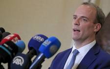 British Foreign Secretary Dominic Raab speaks during a joint press conference with Sudanese foreign minister at Khartoum airport on January 21, 2021. Picture: Ashraf Shazly/AFP.