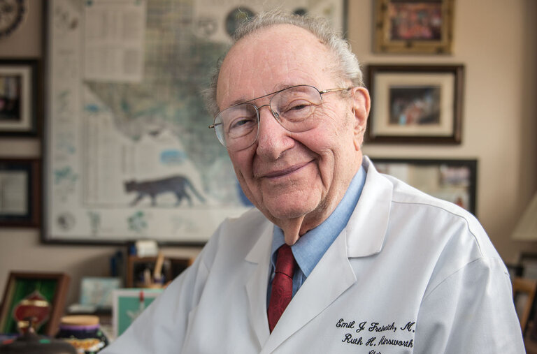 The oncologist Emil Freireich in 2005. For six decades, he explored new treatments for cancer, training hundreds of other doctors to follow in his path.