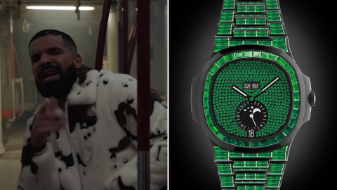Drake and his Virgil Abloh-customized Patek Philippe Nautilus in the "What's Next" video