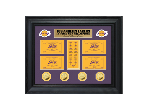 Los Angeles Lakers 17-Time Champions Gold Coin Deluxe Banner Collection