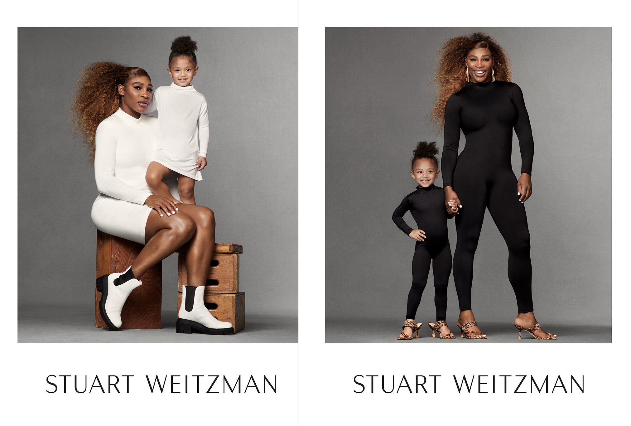 Serena Williams and daughter Olympia in Stuart Weitzman's spring 2021 campaign.