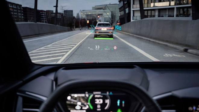 The Audi Q4 e-tron's augmented-reality head-up display