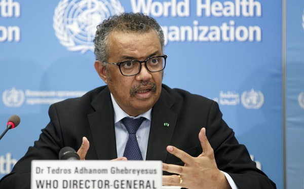 Dr. Tedros Adhanom Ghebreyesus, director-general of the World Health Organization (WHO), addresses a news conference on COVID-19 in February 2020.