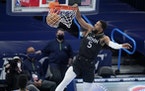 Timberwolves guard Malik Beasley (shown against Oklahoma City) scored 22 of his 30 points in the final nine minutes of the game against the Mavericks 