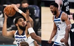 Karl-Anthony Towns, left, and Malik Beasley have been an effective pairing for the Wolves since Towns’ return from a serious bout with COVID-19.