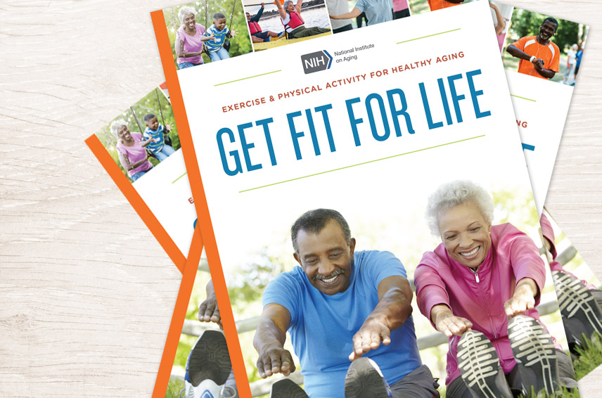 picture of guide with text: Exercise & Physical Activity for Healthy Aging, and Get Fit for Life
