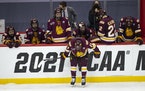 UMD players reacted to losing to University of Massachusetts 3-2 in overtime on Thursday night at PPG Paints Arena.