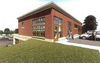 A rendering of the new building in downtown Anoka shows the planned law enforcement training center and animal containment facility.