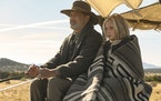  Captain Jefferson Kyle Kidd (Tom Hanks) and Johanna Leonberger (Helena Zengel) in News of the World, co-written and directed by Paul Greengrass.