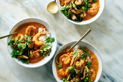 Image for Spicy Tomato-Coconut Bisque With Shrimp and Mushrooms