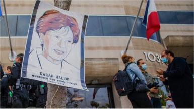 Poster tied to a tree, commemorating Sarah Halimi,