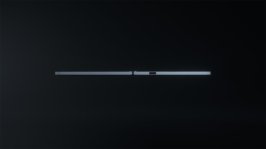 A side profile image of Surface Duo showing how thin it is