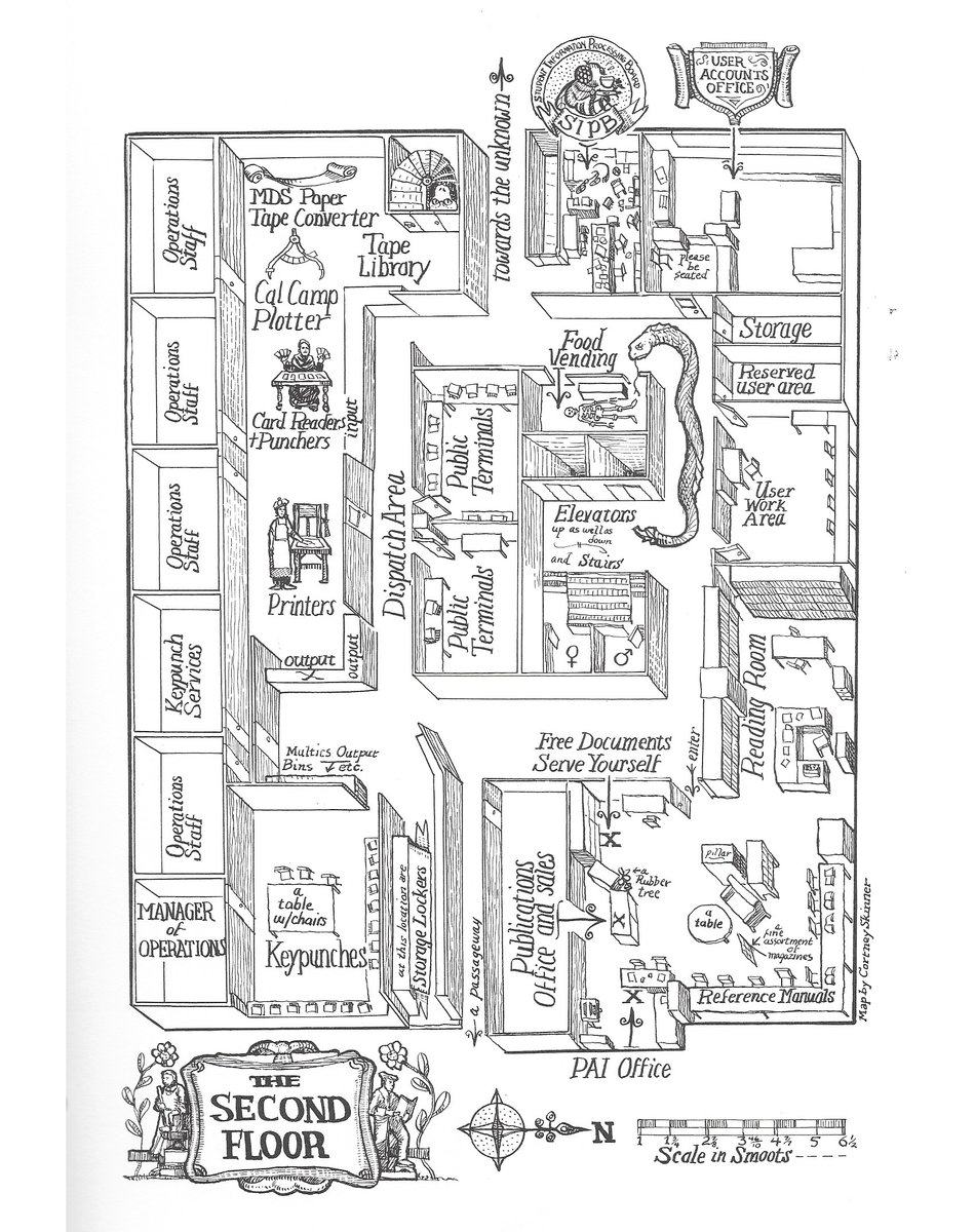 An illustration showing a map of the second floor of M-I-T Building 39, with units of measurement being Smoots.