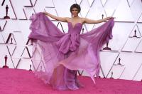 Halle Berry arrives at the Oscars, April 25, 2021, at Union Station in Los Angeles. (AP Photo/Chris Pizzello, Pool)
