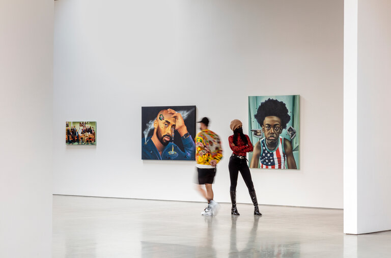 From left, works by the self-taught artist Fulton Leroy Washington (a.k.a. Mr. Wash): &ldquo;Emancipation Proclamation,&rdquo; 2014; &ldquo;Shattered Dreams,&rdquo; 2020; &ldquo;Targeted - Insurrection,&rdquo; 2021, at Jeffrey Deitch Gallery in Los Angeles. The artist learned to paint while he was incarcerated.