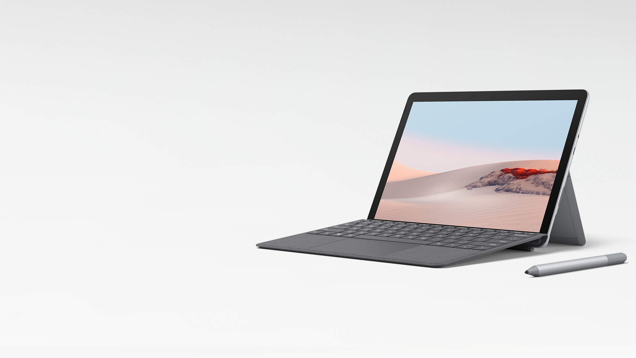 Surface Go 2 in Laptop Mode with Surface Go Signature Type Cover in Platinum