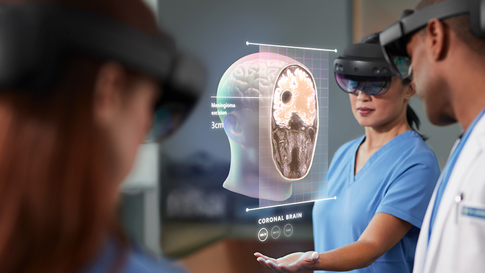 A care team is using HoloLens and mixed reality.