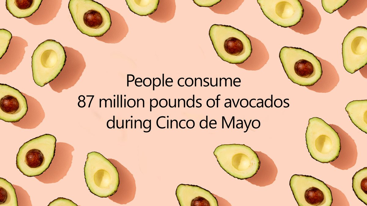 Avocados surrounding the fact people consume 87 million pounds of avocados during Cinco de Mayo