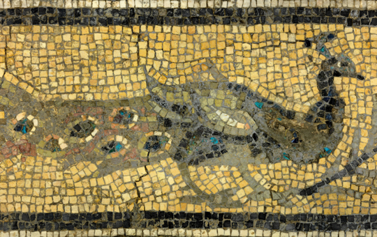 A mosaic of a peacock.