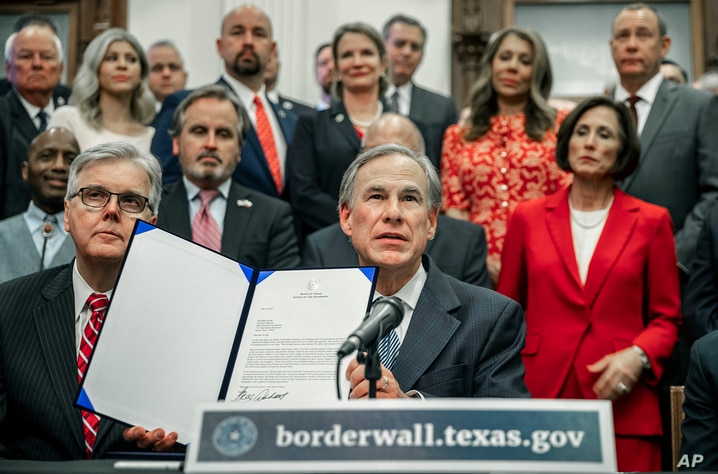 Gov. Greg Abbott speaks during a press conference on details of his plan for Texas to build a border wall.