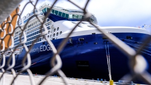 The Celebrity Edge cruise ship is docked in Fort Lauderdale, Florida, before it departs on June 26. Celebrity Edge is the first major cruise ship to restart operations from a US port since the Covid-19 pandemic shutdown cruise travel. (MARIA ALEJANDRA CARDONA/AFP via Getty Images)
