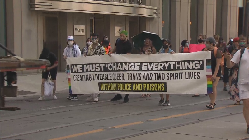 A Pride rally was held in downtown Toronto calling for the defunding of the police.