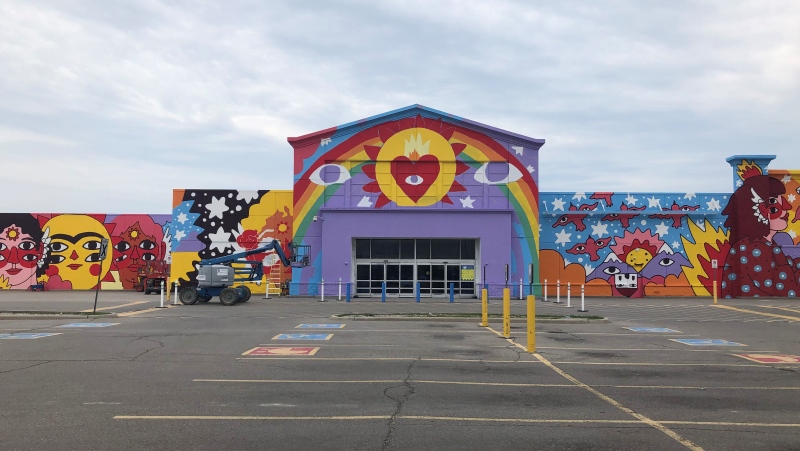 Murals paint a former Walmart at 101 Edgeley Blvd, Vaughan on June 25, 2021. (Corey Baird)
