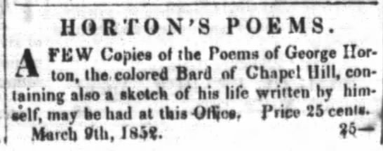 advert for book by George Moses Horton - 