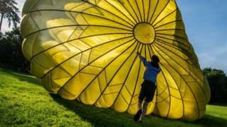 A parachute inflating in Chippenham, Wiltshire