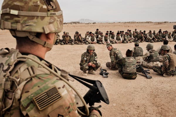 United States Army soldiers overseeing training of the Afghan National Army at Camp Bastion in Helmand Province last year.