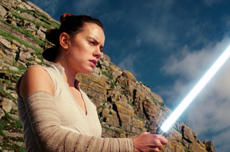 Daisy Ridley in a scene from “Star Wars: The Last Jedi.”