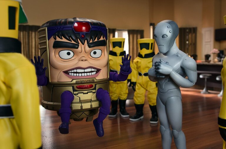 M.O.D.O.K., voiced by Patton Oswalt, and Super Adaptoid, voiced by Jon Daly, in “Marvel’s M.O.D.O.K.”