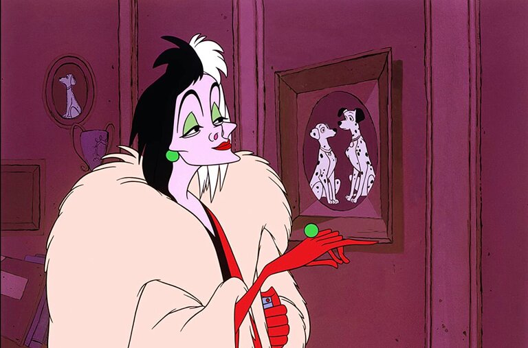 Cruella de Vil in “One Hundred and One Dalmatians.” The 1961 animated film gave the character a more crazed temperament than in the original children’s novel.