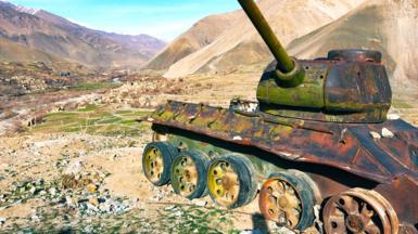 Rusting tank in Afghanistan's Panjshir Valley, 2004