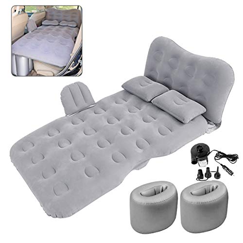 Car Air Mattress for Back Seat & Half Trunk, Thickened Inflatable Camping Bed with Two Air Pillow and Electric Car Air Pump, Double-Side Design with Flocking & PVC for Multi-Scene Use and Road Trip