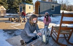 A local nonprofit that believes tiny houses are the answer to the homeless crisis set up a model village in a Maplewood church parking lot, pictured h