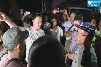 Michael Kyaw Myint is arrested for religious incitement in Yangon’s South Dagon township in May 2019. (Sai Zaw / Myanmar Now)