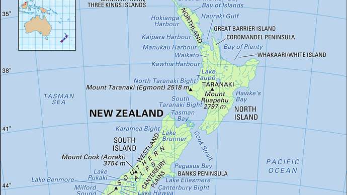 Physical features of New Zealand
