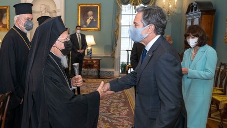 Secretary Blinken meets with His All-Holiness Ecumenical Patriarch Bartholomew. Oct. 25, 2021